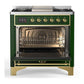 Ilve UM36FQNR3EGG Ilve Um36Fqnr3Egg Majestic Iii 36 Inch Dual Fuel Range With 6 Black Brass Burners And Griddle, Dual Function Burner Up To 25,000 Btu (Solid Door, Emerald Green, Brass, Natural Gas)