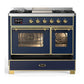 Ilve UMD40FNR3MBG Ilve Umd40Fnr3Mbg Majestic Iii 40 Inch Dual Fuel Range With 6 Burners And Griddle, Dual Function Burner Up To 25,000 Btu (Natural Gas, Triple Glass Door, Midnight Blue, Brass)