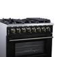 Forno FFSGS612536BLK Forno Massimo 36 Inch Freestanding Dual Fuel Range In Black With Antique Brass Accessories, 6 Burners, 5.36 Cu. Ft. Convection Oven