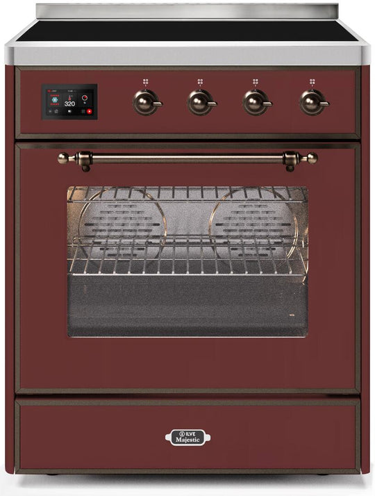 Ilve UMI30NE3BUB Majestic Ii 30 Inch Electric Freestanding Range In Burgundy With Bronze Trim