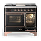 Ilve UMD40FNR3BKP Ilve Umd40Fnr3Bkp Majestic Iii 40 Inch Dual Fuel Range With 6 Burners And Griddle, Dual Function Burner Up To 25,000 Btu (Natural Gas, Triple Glass Door, Glossy Black, Copper)