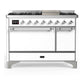 Ilve UM48FQNR3WHC Ilve Um48Fqnr3Whc Majestic Iii 48 Inch Dual Fuel Range With 8 Burners And Griddle, Dual Function Burner Up To 25,000 Btu (Natural Gas, Solid Door, White, Chrome)