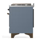 Ilve UM36FNR3BGB Ilve Um36Fnr3Bgb Majestic Iii 36 Inch Dual Fuel Range With 6 Black Brass Burners And Griddle, Dual Function Burner Up To 25,000 Btu (Triple Glass Door, Blue Grey, Burnished, Natural Gas)