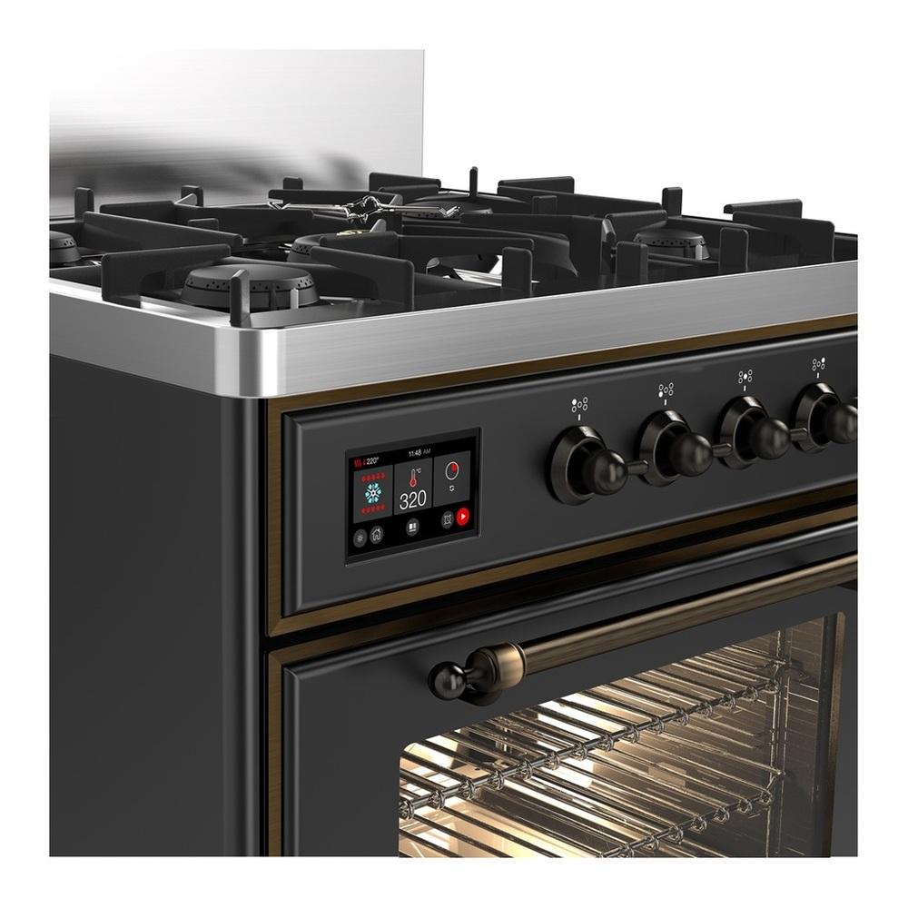Ilve UM30NR3MGB Ilve Um30Nr3Mgb Majestic Iii 30 Inch Dual Fuel Range With 5 Black Brass Burners, Dual Function Burner Up To 25,000 Btu (Natural Gas, Triple Glass Door, Graphite Matte, Burnished)