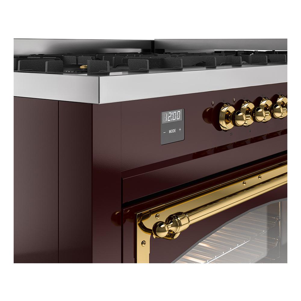 Ilve UN60FNMPBUG Ilve Un60Fnmpbug Nostalgie Ii Noblesse 60" Dual Fuel Range (9 Sealed Burners + Griddle, Natural Gas, Triple Glass Door, Burgundy, Brass)
