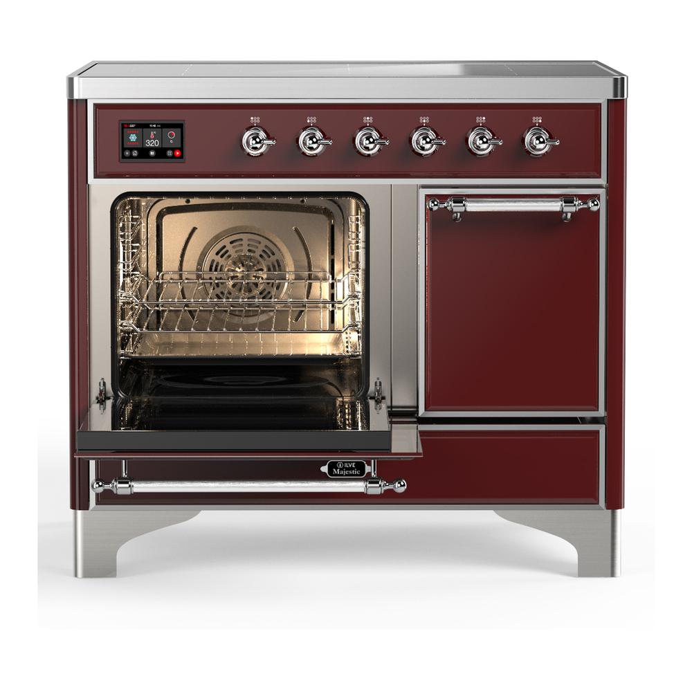 Ilve UMDIB40QNR3BUC Ilve Umdib40Qnr3Buc Majestic Iii 40 Inch Induction Range With 6 Elements, 3.82 Cu. Ft. Total Oven Capacity (Solid Door, Burgundy, Chrome)