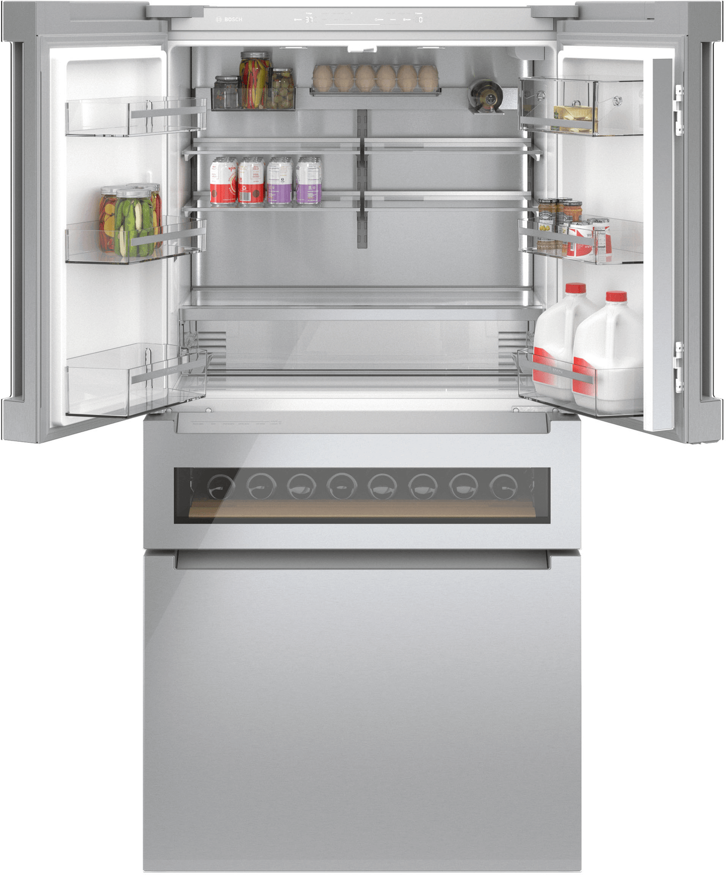 Bosch B36CL84ENG 800 Series, French Door Bottom Mount Refrigerator, Glass Door, 36'', Stainless Steel