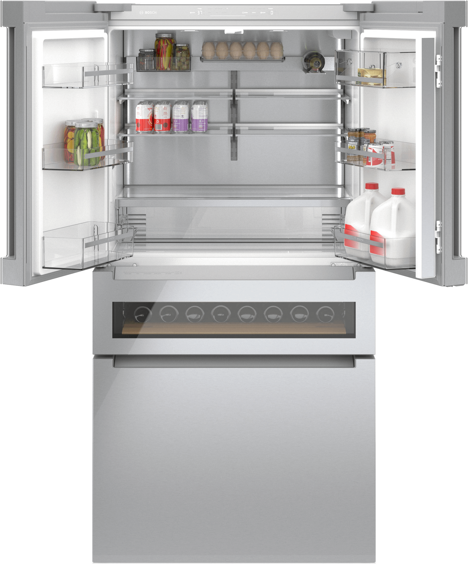 Bosch B36CL84ENG 800 Series, French Door Bottom Mount Refrigerator, Glass Door, 36'', Stainless Steel