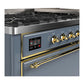 Ilve UM60FQNR3BGG Ilve Um60Fqnr3Bgg Majestic Iii 60 Inch Dual Fuel Range With 9 Burners And Griddle, Dual Function Burner Up To 25,000 Btu (Natural Gas, Solid Door, Blue Grey, Brass)