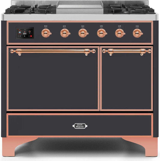Ilve UMD10FDQNS3MGP Majestic Ii 40 Inch Dual Fuel Natural Gas Freestanding Range In Matte Graphite With Copper Trim