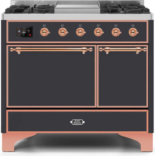 Ilve UMD10FDQNS3MGP Majestic Ii 40 Inch Dual Fuel Natural Gas Freestanding Range In Matte Graphite With Copper Trim