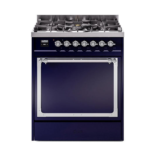 Ilve UN30QNMPMBCLP Ilve Un30Qnmpmbclp Nostalgie Ii Noblesse 30" Dual Fuel Range (Liquid Propane, Solid Door, Midnight Blue, Chrome)