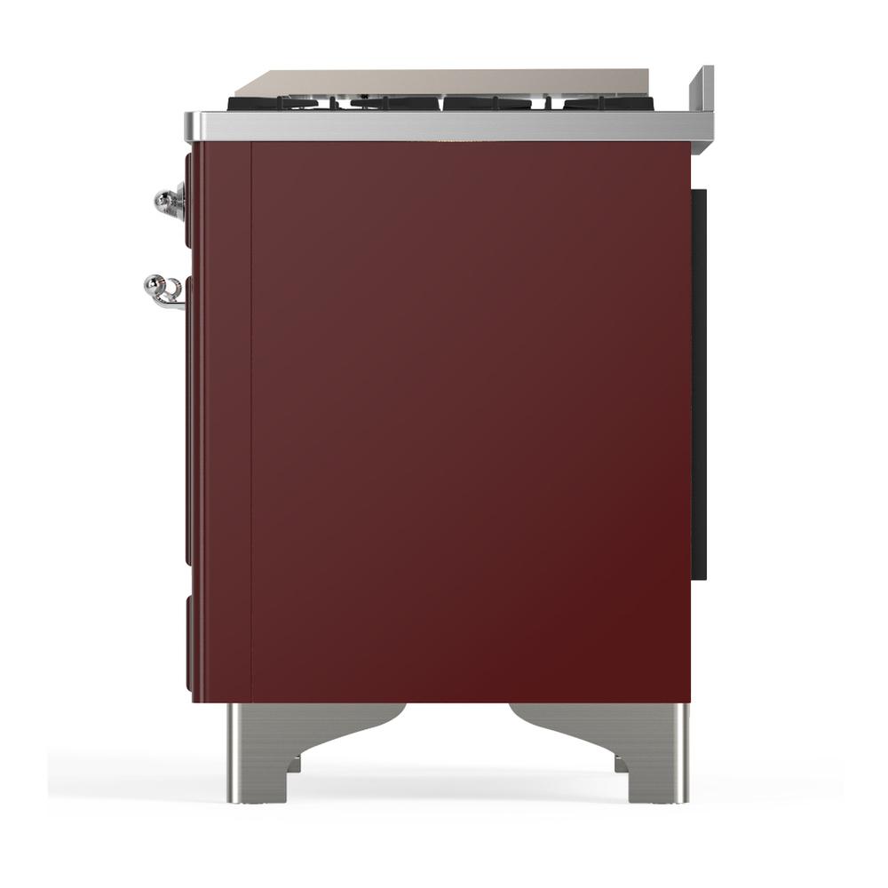 Ilve UMD40FNR3BUC Ilve Umd40Fnr3Buc Majestic Iii 40 Inch Dual Fuel Range With 6 Burners And Griddle, Dual Function Burner Up To 25,000 Btu (Natural Gas, Triple Glass Door, Burgundy, Chrome)