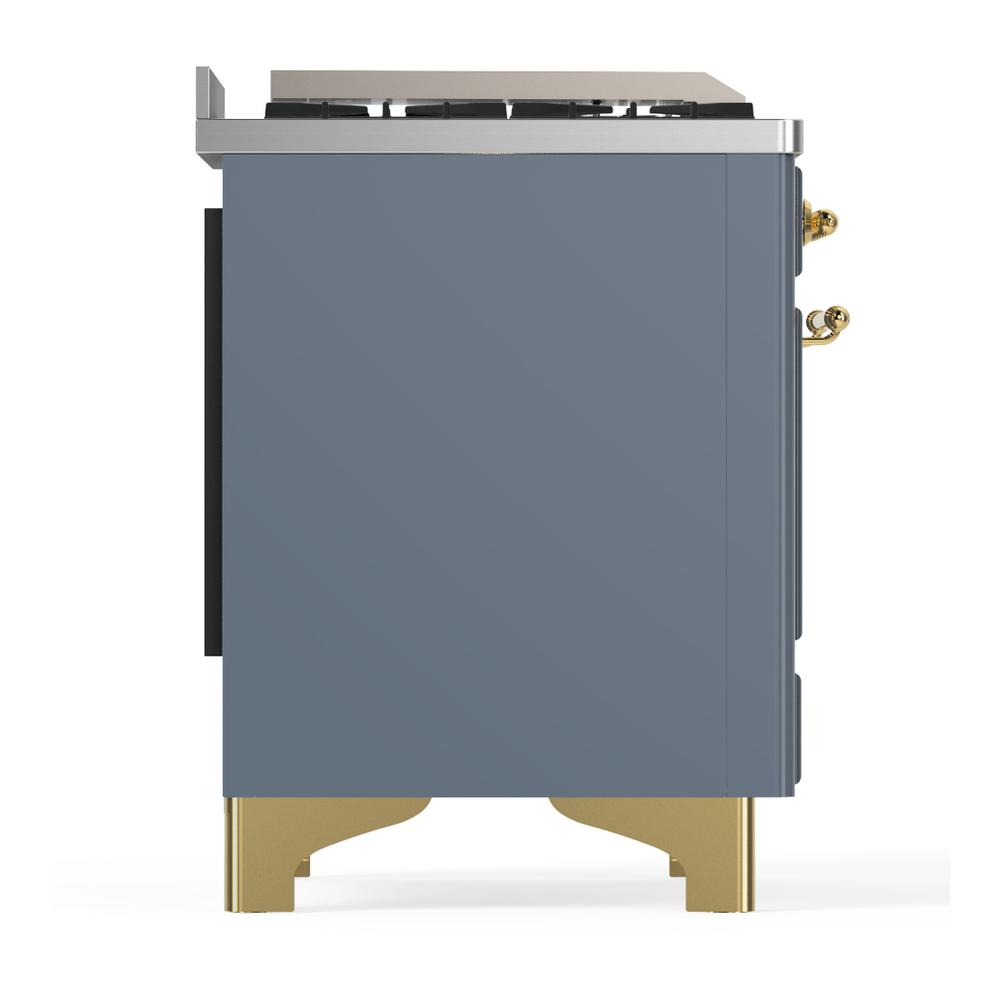 Ilve UM60FQNR3BGGLP Ilve Um60Fqnr3Bgglp Majestic Iii 60 Inch Dual Fuel Range With 9 Burners And Griddle, Dual Function Burner Up To 25,000 Btu (Liquid Propane, Solid Door, Blue Grey, Brass)