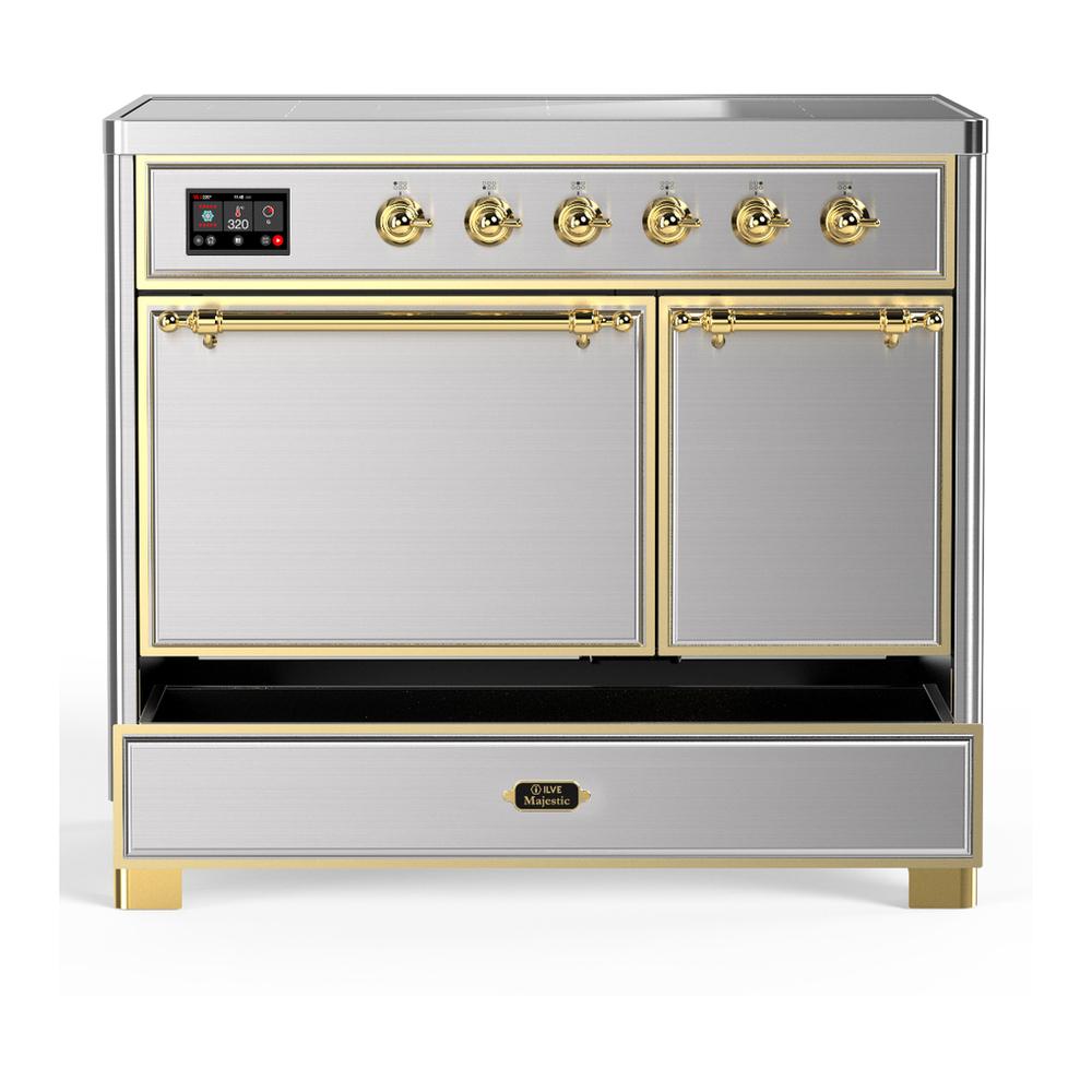 Ilve UMDIB40QNR3SSG Ilve Umdib40Qnr3Ssg Majestic Iii 40 Inch Induction Range With 6 Elements, 3.82 Cu. Ft. Total Oven Capacity (Solid Door, Stainless Steel, Brass)