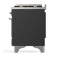 Ilve UM36FQNR3MGC Ilve Um36Fqnr3Mgc Majestic Iii 36 Inch Dual Fuel Range With 6 Black Brass Burners And Griddle, Dual Function Burner Up To 25,000 Btu (Solid Door, Graphite Matte, Chrome, Natural Gas)
