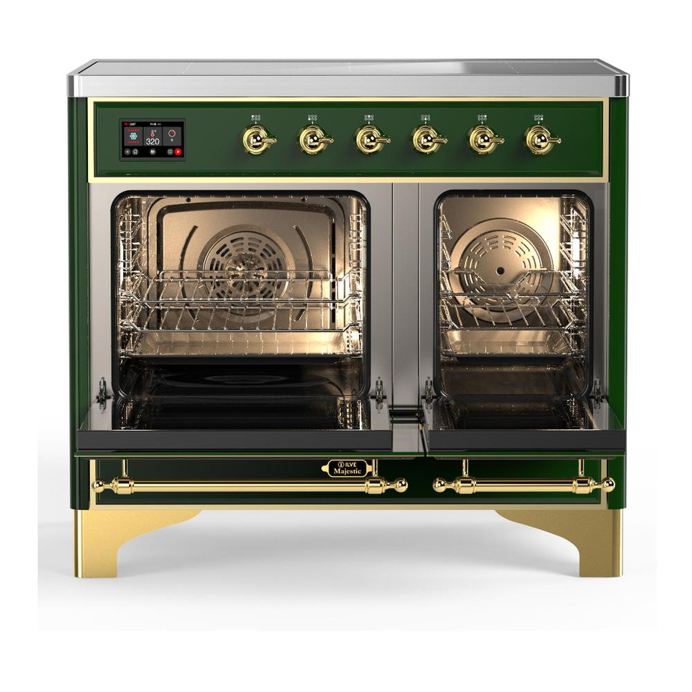 Ilve UMDIB40QNR3EGG Ilve Umdib40Qnr3Egg Majestic Iii 40 Inch Induction Range With 6 Elements, 3.82 Cu. Ft. Total Oven Capacity (Solid Door, Emerald Green, Brass)