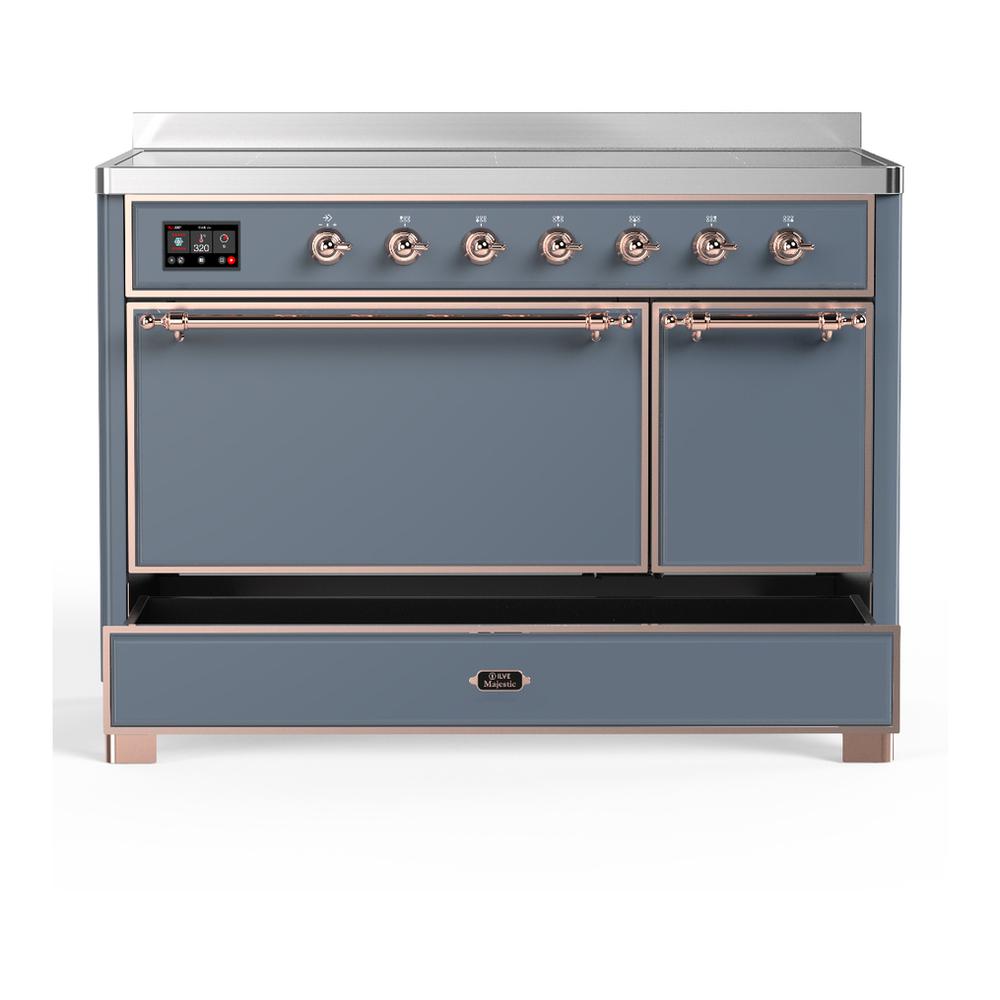 Ilve UMIB48QNR3BGP Ilve Umib48Qnr3Bgp Majestic Iii 48 Inch Induction Range With 6 Elements, 5.02 Cu. Ft. Total Oven Capacity (Solid Door, Blue Grey, Copper)