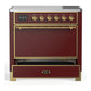 Ilve UMIB36QNR3BUG Ilve Umib36Qnr3Bug Majestic Iii 36 Inch Induction Range With 6 Elements, 3.5 Cu. Ft. Total Oven Capacity (Solid Door, Burgundy, Brass)