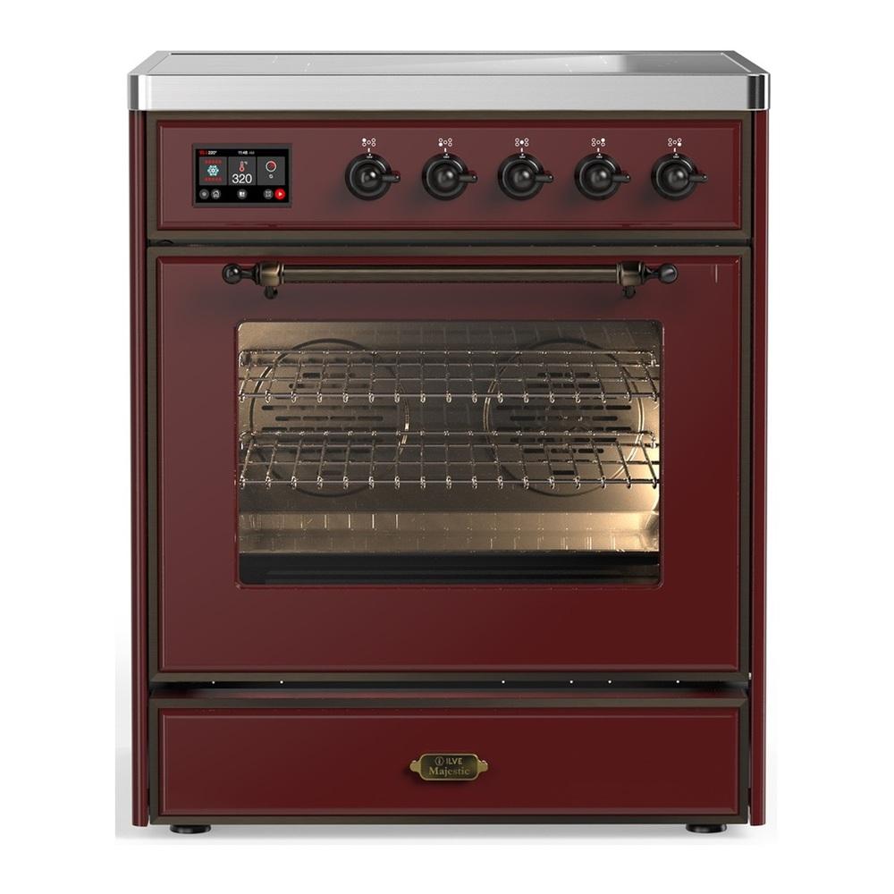 Ilve UMIB30NR3BUB Ilve Umib30Nr3Bub Majestic Iii 30 Inch Induction Range With 4 Elements, 4 Cu. Ft. Oven Capacity (Triple Glass Door, Burgundy, Burnished)