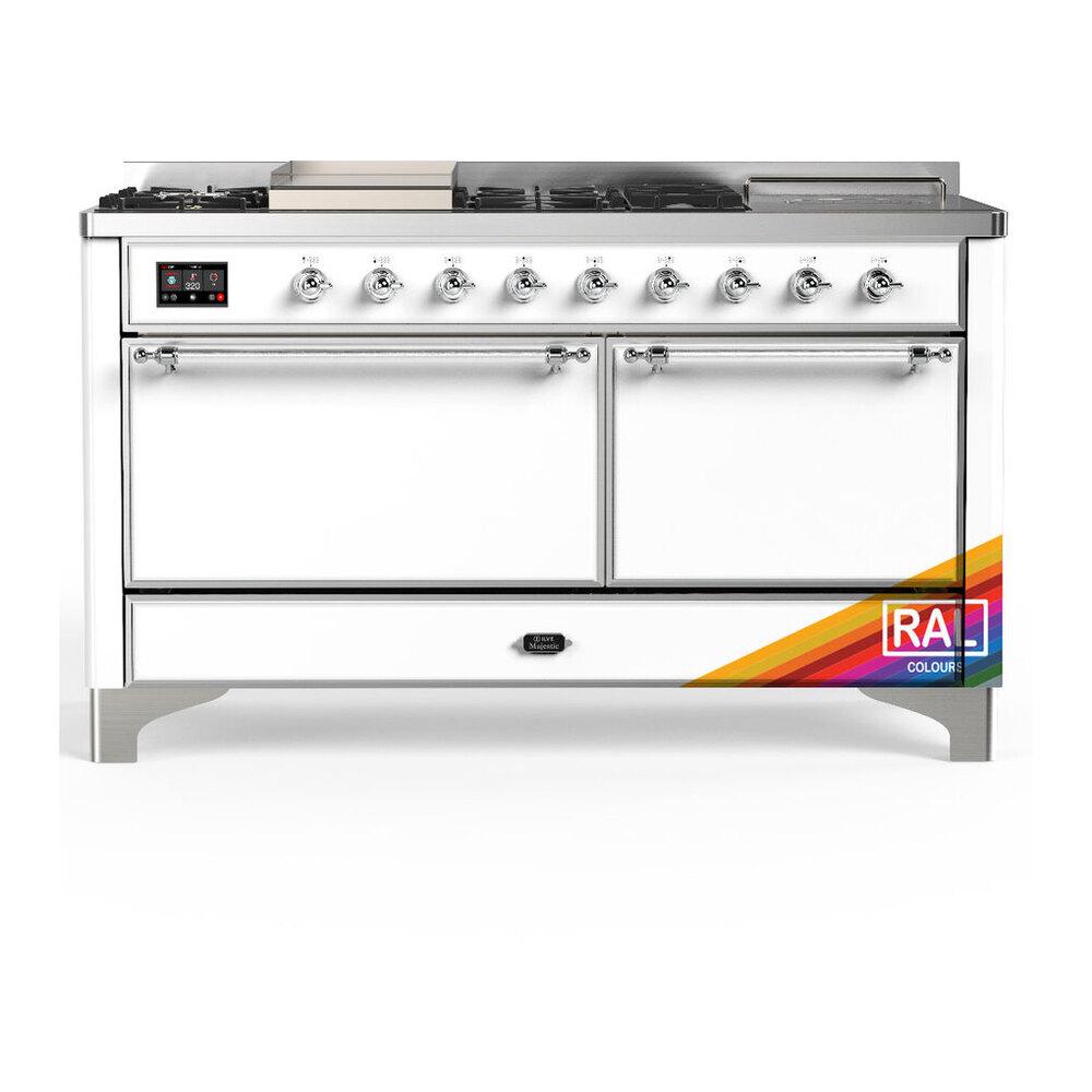 Ilve UM60FSQNR3RAC Ilve Um60Fsqnr3Rac Majestic Iii 60 Inch Dual Fuel Range With 7 Burners, Griddle And French Top, Dual Function Burner With Up To 25,000 Btu (Natural Gas, Solid Door, Ral, Chrome)