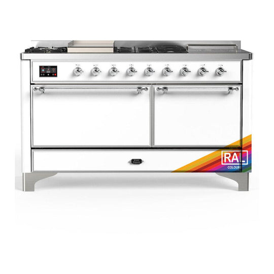 Ilve UM60FSQNR3RAC Ilve Um60Fsqnr3Rac Majestic Iii 60 Inch Dual Fuel Range With 7 Burners, Griddle And French Top, Dual Function Burner With Up To 25,000 Btu (Natural Gas, Solid Door, Ral, Chrome)