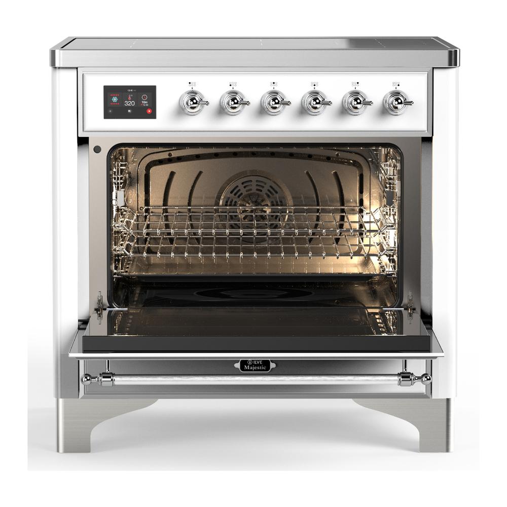 Ilve UMIB36QNR3WHC Ilve Umib36Qnr3Whc Majestic Iii 36 Inch Induction Range With 6 Elements, 3.5 Cu. Ft. Total Oven Capacity (Solid Door, White, Chrome)