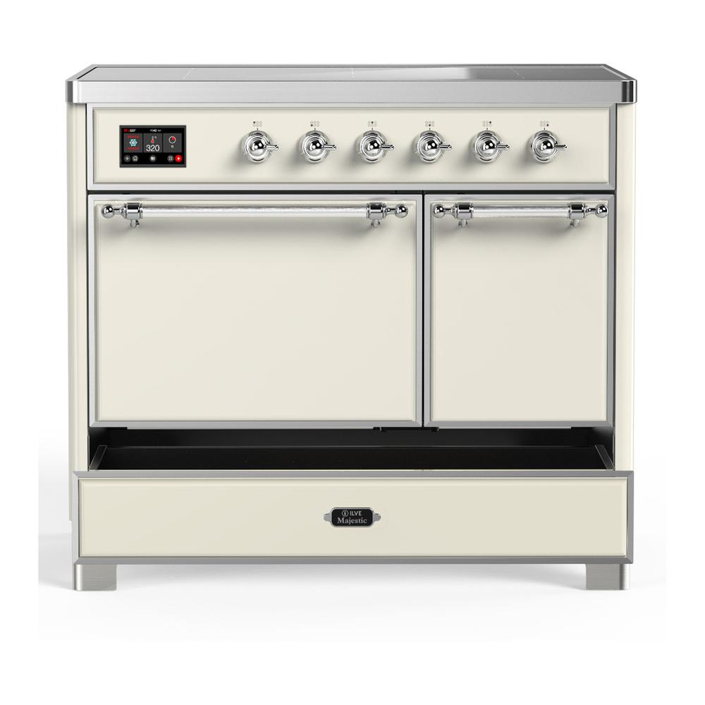 Ilve UMDIB40QNR3AWC Ilve Umdib40Qnr3Awc Majestic Iii 40 Inch Induction Range With 6 Elements, 3.82 Cu. Ft. Total Oven Capacity (Solid Door, Antique White, Chrome)