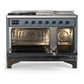 Ilve UM48FSNR3BGB Ilve Um48Fsnr3Bgb Majestic Iii 48 Inch Dual Fuel Range With 5 Black Brass Burners, Griddle And French Top, Dual Function Burner Up To 25,000 Btu (Natural Gas, Triple Glass Door, Blue Grey, Burnished)
