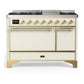 Ilve UM48FQNR3AWG Ilve Um48Fqnr3Awg Majestic Iii 48 Inch Dual Fuel Range With 8 Burners And Griddle, Dual Function Burner Up To 25,000 Btu (Natural Gas, Solid Door, Antique White, Brass)