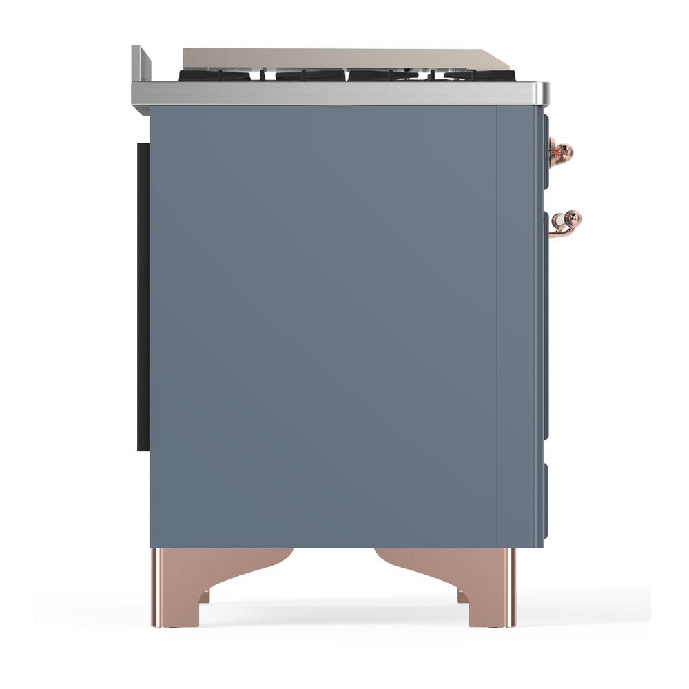 Ilve UM36FQNR3BGP Ilve Um36Fqnr3Bgp Majestic Iii 36 Inch Dual Fuel Range With 6 Black Brass Burners And Griddle, Dual Function Burner Up To 25,000 Btu (Solid Door, Blue Grey, Copper, Natural Gas)