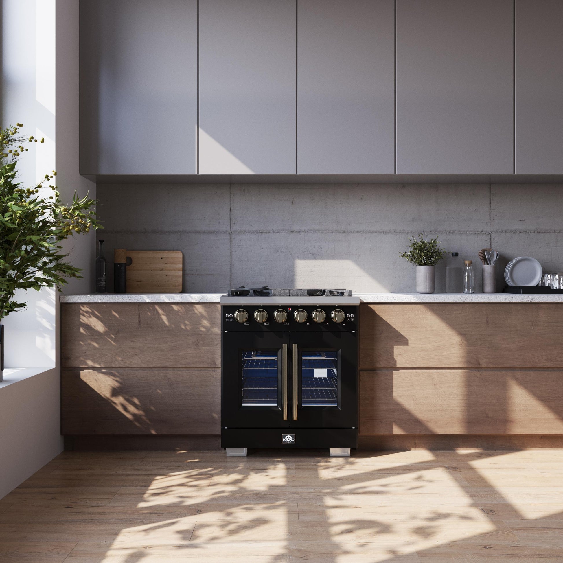 Forno FFSGS646030BLK Forno Capriasca 30-Inch Freestanding French Door Gas Range, 4 Burners, Convection Oven, Energy Efficient