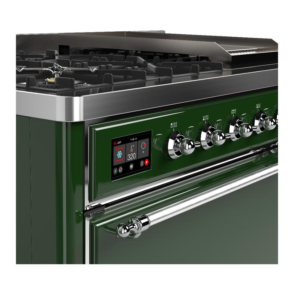 Ilve UM48FQNR3EGCLP Ilve Um48Fqnr3Egclp Majestic Iii 48 Inch Dual Fuel Range With 8 Burners And Griddle, Dual Function Burner Up To 25,000 Btu (Liquid Propane, Solid Door, Emerald Green, Chrome)