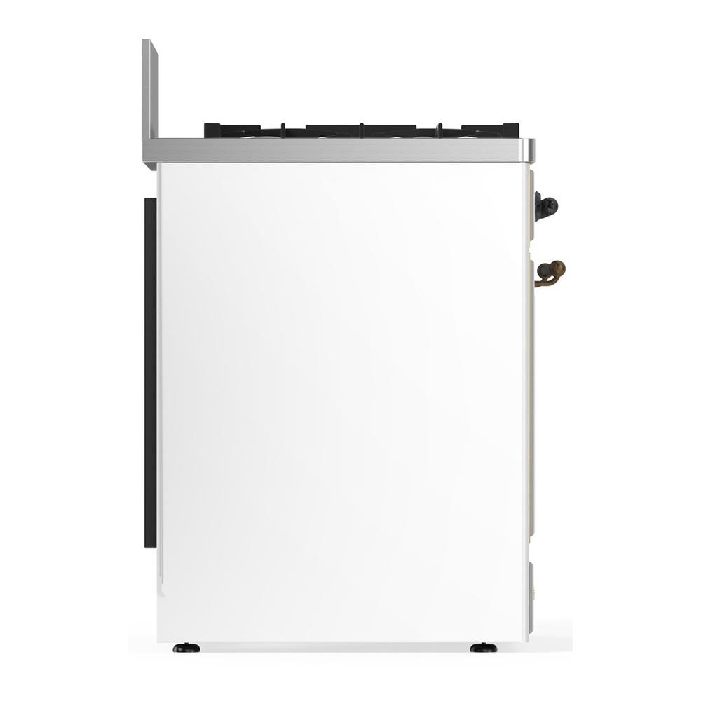 Ilve UM30QNR3WHBLP Ilve Um30Qnr3Whblp Majestic Iii 30 Inch Dual Fuel Range With 5 Black Brass Burners, Dual Function Burner Up To 25,000 Btu (Liquid Propane, Solid Door, White, Burnished)