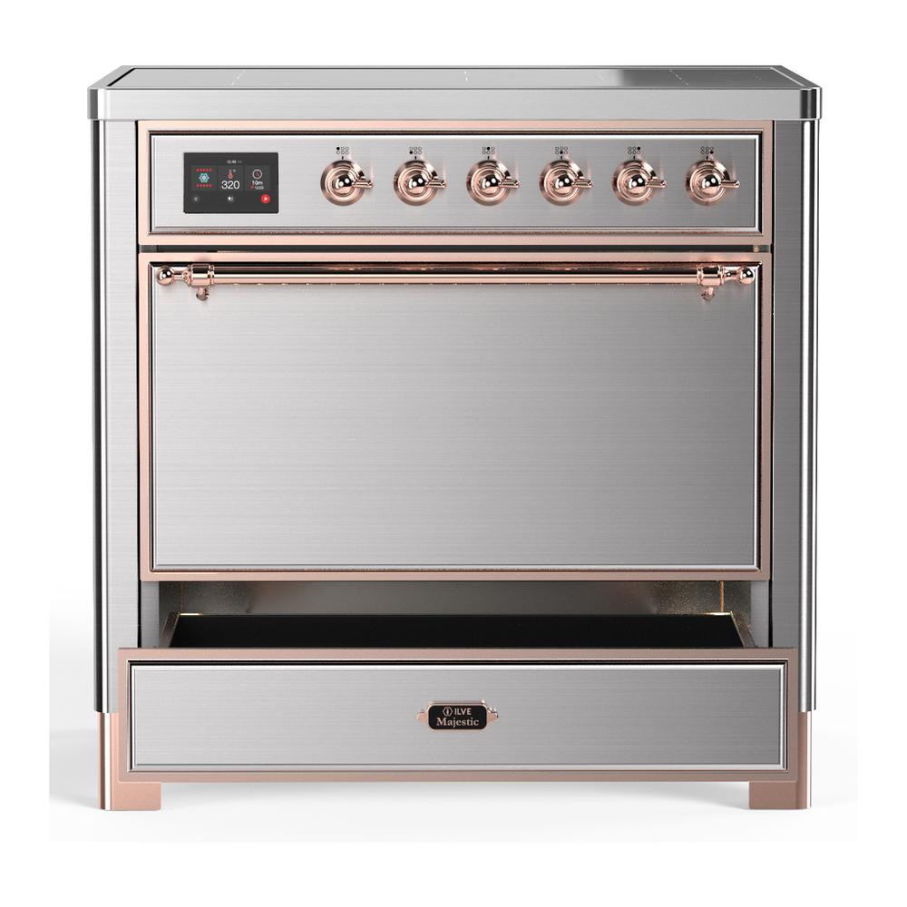 Ilve UMIB36QNR3SSP Ilve Umib36Qnr3Ssp Majestic Iii 36 Inch Induction Range With 6 Elements, 3.5 Cu. Ft. Total Oven Capacity (Solid Door, Stainless Steel, Copper)