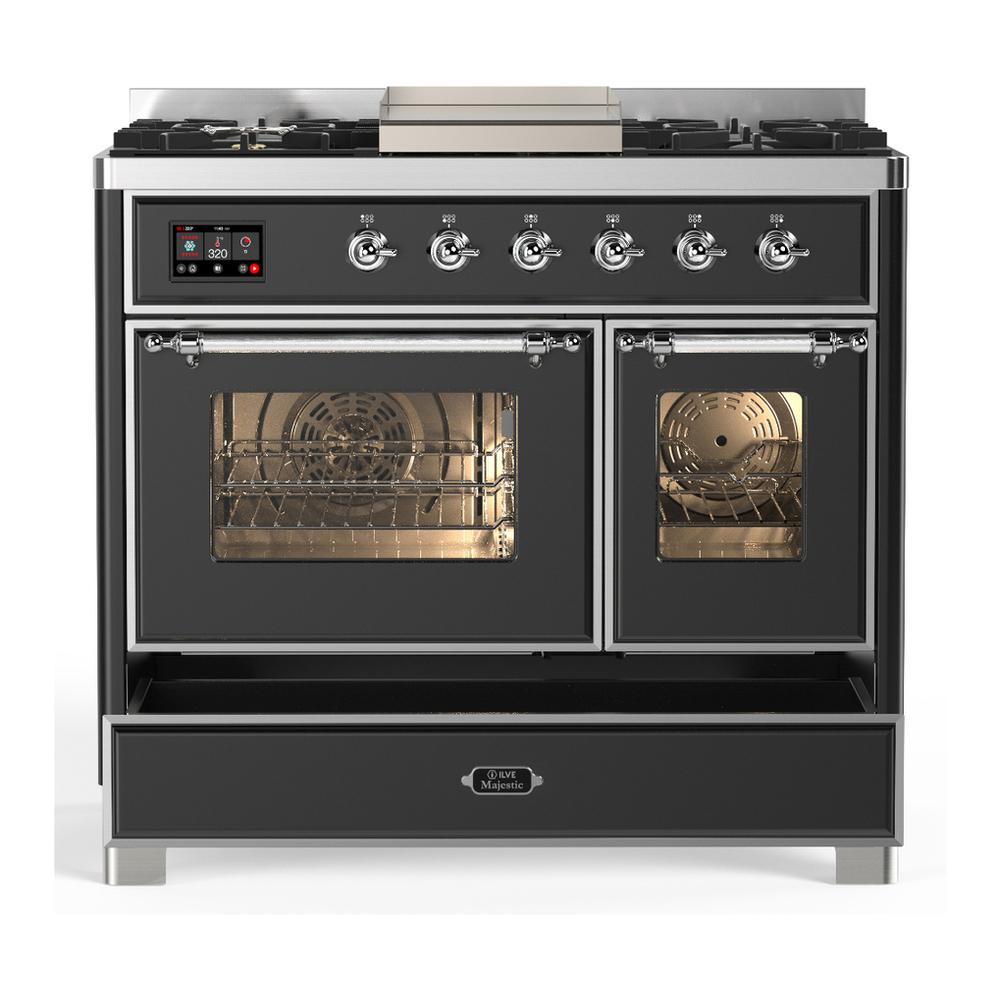 Ilve UMD40FNR3MGC Ilve Umd40Fnr3Mgc Majestic Iii 40 Inch Dual Fuel Range With 6 Burners And Griddle, Dual Function Burner Up To 25,000 Btu (Natural Gas, Triple Glass Door, Graphite Matte, Chrome)