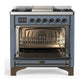 Ilve UM36FQNR3BGB Ilve Um36Fqnr3Bgb Majestic Iii 36 Inch Dual Fuel Range With 6 Black Brass Burners And Griddle, Dual Function Burner Up To 25,000 Btu (Solid Door, Blue Grey, Burnished, Natural Gas)