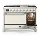 Ilve UM48FQNR3AWCLP Ilve Um48Fqnr3Awclp Majestic Iii 48 Inch Dual Fuel Range With 8 Burners And Griddle, Dual Function Burner Up To 25,000 Btu (Liquid Propane, Solid Door, Antique White, Chrome)
