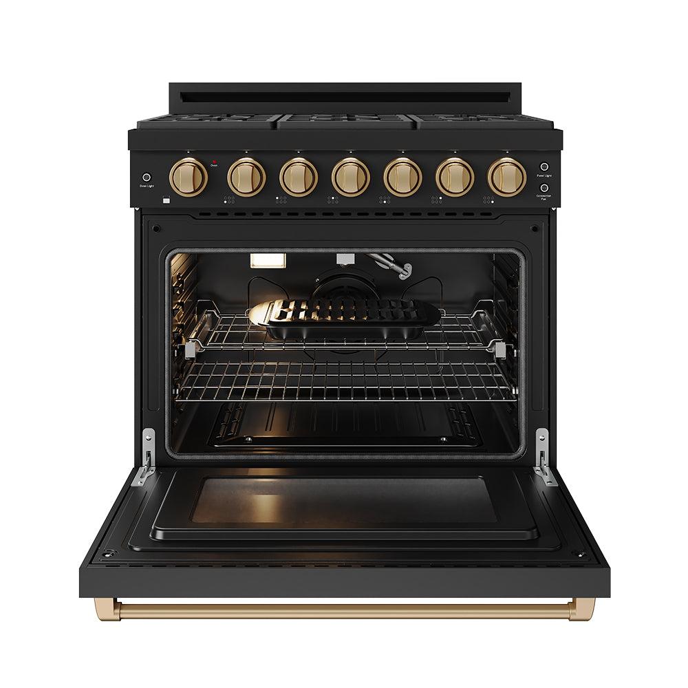 Thor Kitchen RSG36PBLPBRZ 36 Inch Professional Liquid Propane Range With Precision Knob In Black And Bronze Gordon Ramsay Series