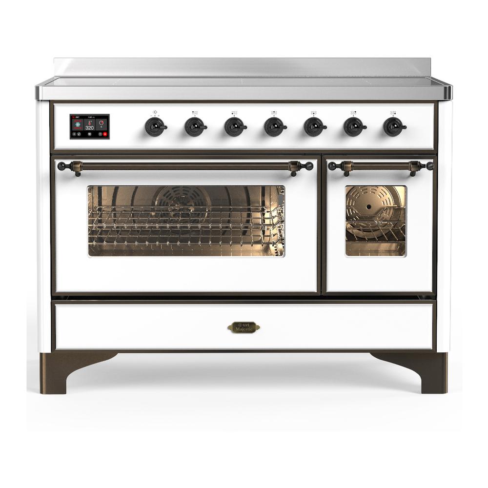 Ilve UMIB48NR3WHB Ilve Umib48Nr3Whb Majestic Iii 48 Inch Induction Range With 6 Elements, 5.02 Cu. Ft. Total Oven Capacity (Triple Glass Door, White, Burnished)