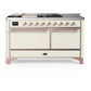 Ilve UM60FSQNR3AWP Ilve Um60Fsqnr3Awp Majestic Iii 60 Inch Dual Fuel Range With 7 Burners, Griddle And French Top, Dual Function Burner With Up To 25,000 Btu (Natural Gas, Solid Door, Antique White, Copper)