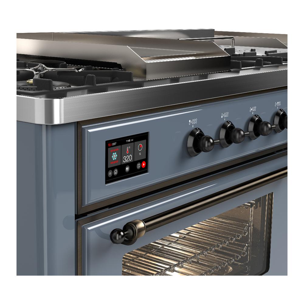 Ilve UM60FSNR3BGBLP Ilve Um60Fsnr3Bgblp Majestic Iii 60 Inch Dual Fuel Range With 7 Burners, Griddle And French Top, Dual Function Burner With Up To 25,000 Btu (Liquid Propane, Triple Glass Door, Blue Grey, Burnished)