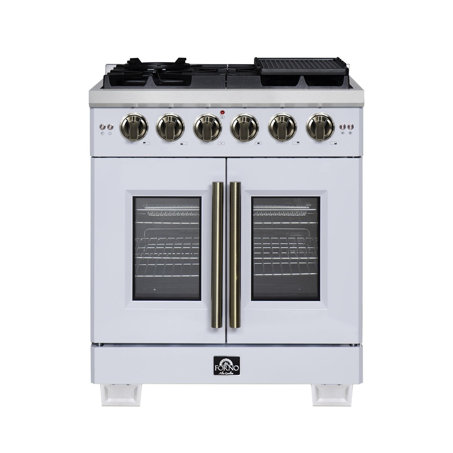 Forno FFSGS646030WHT Forno Capriasca 30-Inch White Freestanding French Door Gas Range, 4 Burners, Convection Oven, Energy Efficient