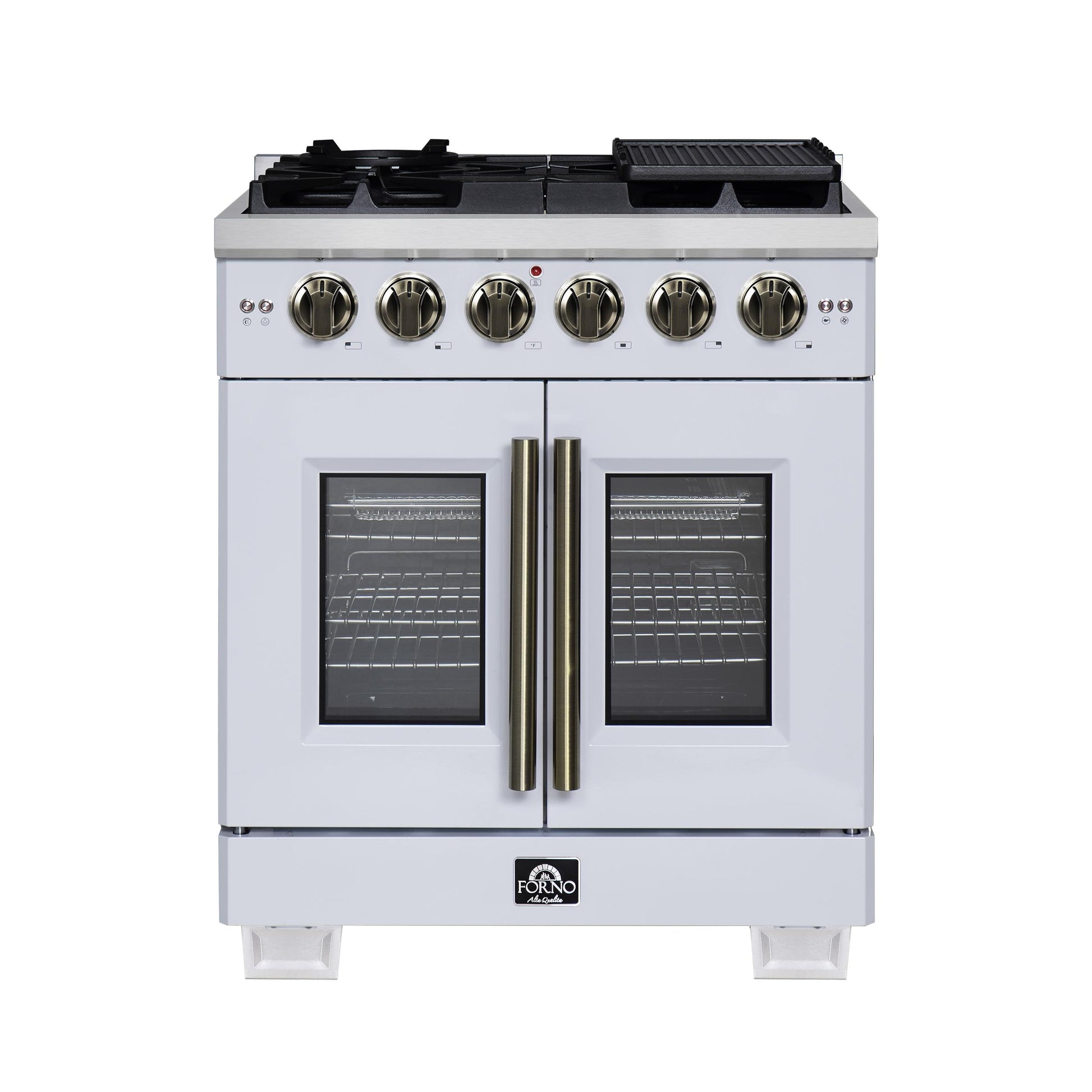 Forno FFSGS646030WHT Forno Capriasca 30-Inch White Freestanding French Door Gas Range, 4 Burners, Convection Oven, Energy Efficient