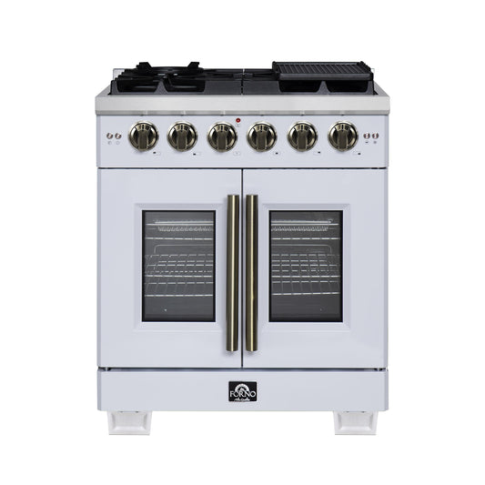 Forno FFSGS646030WHT Forno Capriasca 30-Inch White Freestanding French Door Gas Range, 4 Burners, Convection Oven, Energy Efficient
