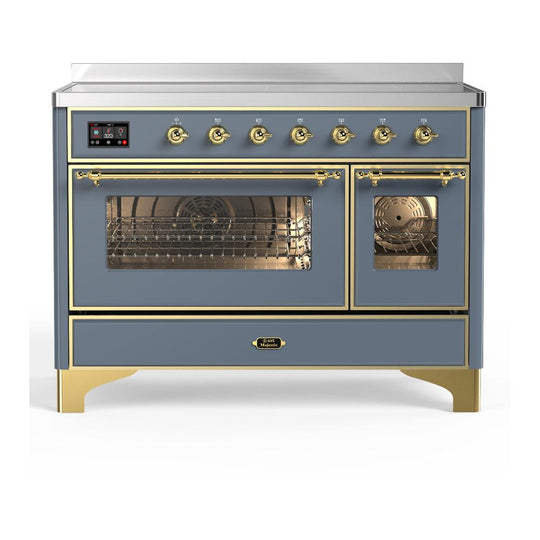Ilve UMIB48NR3BGG Ilve Umib48Nr3Bgg Majestic Iii 48 Inch Induction Range With 6 Elements, 5.02 Cu. Ft. Total Oven Capacity (Triple Glass Door, Blue Grey, Brass)