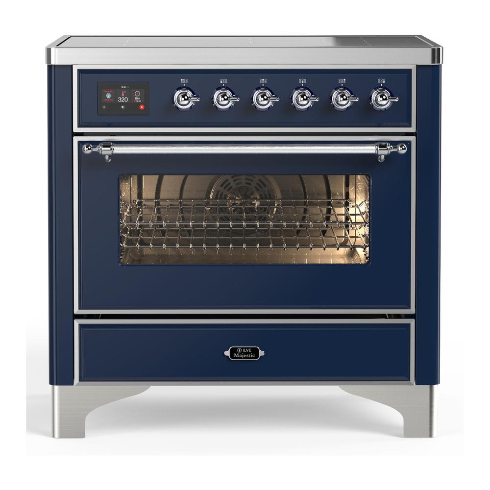Ilve UMIB36NR3MBC Ilve Umib36Nr3Mbc Majestic Iii 36 Inch Induction Range With 6 Elements, 3.5 Cu. Ft. Total Oven Capacity (Triple Glass Door, Midnight Blue, Chrome)