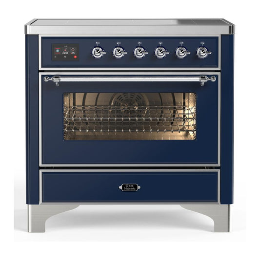 Ilve UMIB36NR3MBC Ilve Umib36Nr3Mbc Majestic Iii 36 Inch Induction Range With 6 Elements, 3.5 Cu. Ft. Total Oven Capacity (Triple Glass Door, Midnight Blue, Chrome)