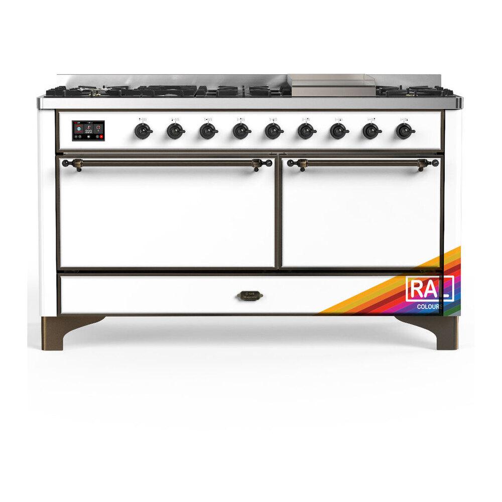 Ilve UM60FQNR3RABLP Ilve Um60Fqnr3Rablp Majestic Iii 60 Inch Dual Fuel Range With 9 Burners And Griddle, Dual Function Burner Up To 25,000 Btu (Liquid Propane, Solid Door, Ral, Burnished)