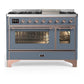 Ilve UM48FNR3BGP Ilve Um48Fnr3Bgp Majestic Iii 48 Inch Dual Fuel Range With 8 Burners And Griddle, Dual Function Burner Up To 25,000 Btu (Natural Gas, Triple Glass Door, Blue Grey, Copper)